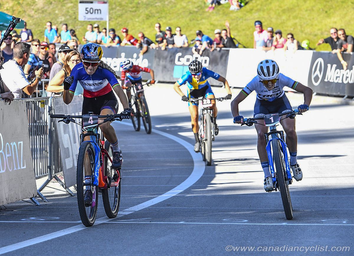 Pauline Ferrand-Prevot (Canyon Factory Team) takes the win ahead of Jolanda Neff (Trek Factory Racing XC)