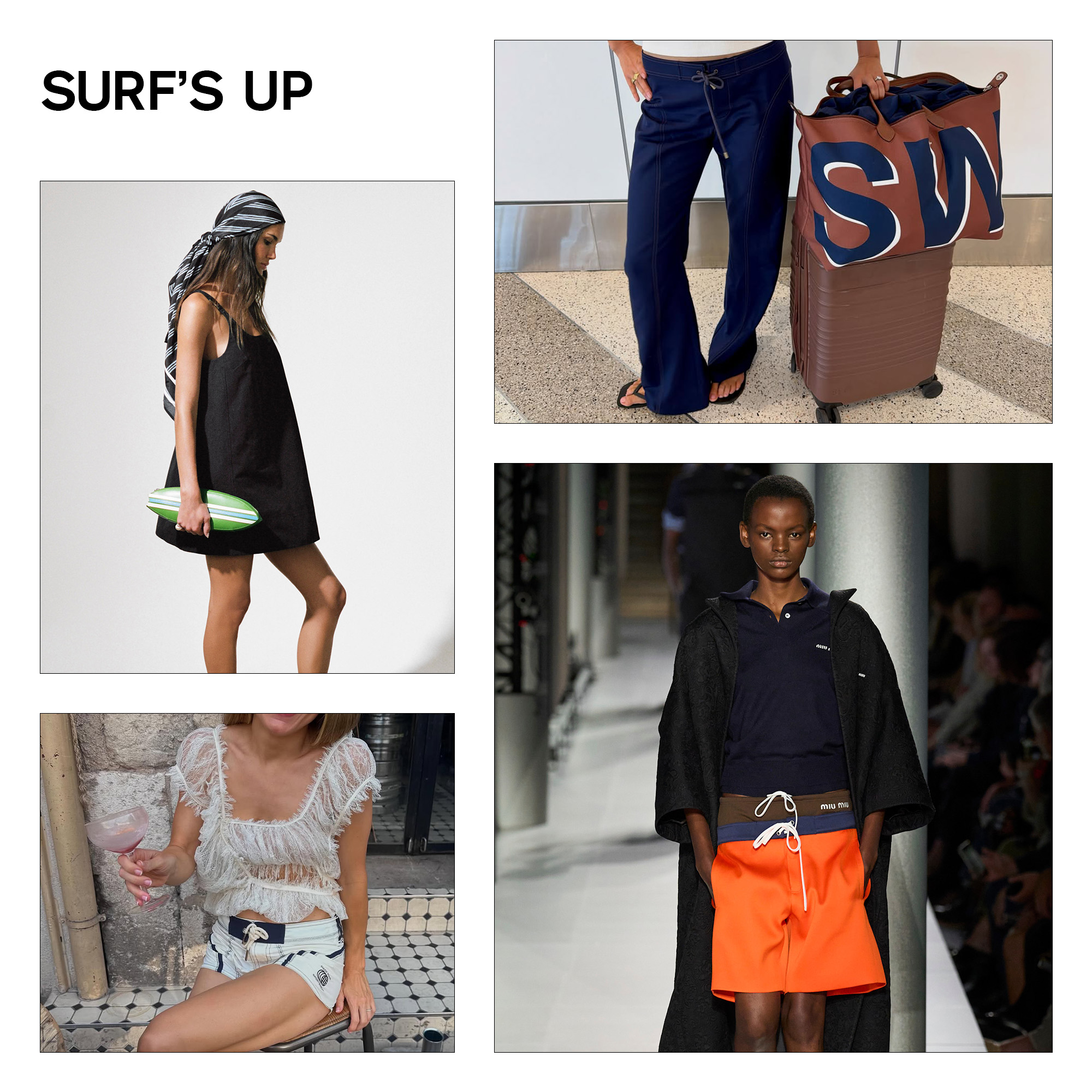 a collage of influencer and celebrity outfit images featuring the biggest vacation fashion trends of 2026