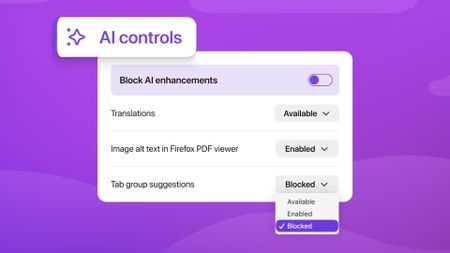 AI controls in the Mozilla Firefox web browser.