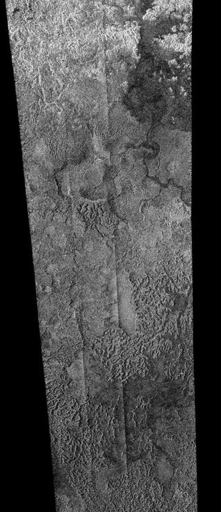 Labyrinth terrain captured by NASA's Cassini mission as it flew over Saturn's moon Titan.