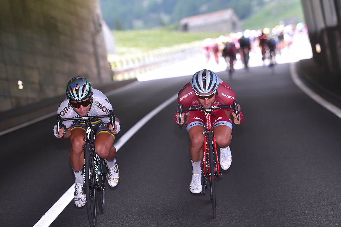 Peter Sagan, not to be outdone by Marco Haller, sails past on the descent