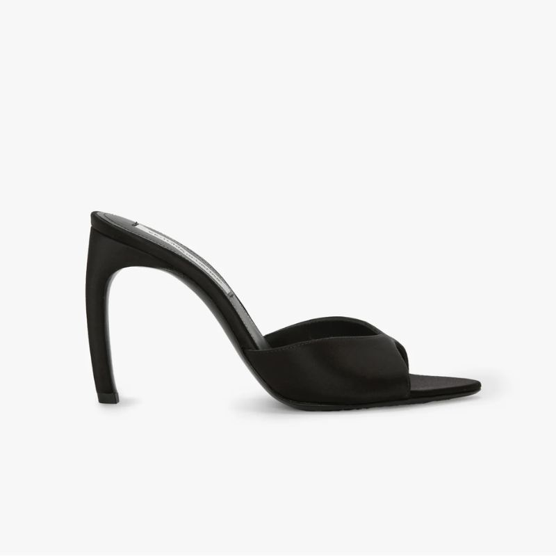 Harlow Open Toe Mule In Black Satin cut out 