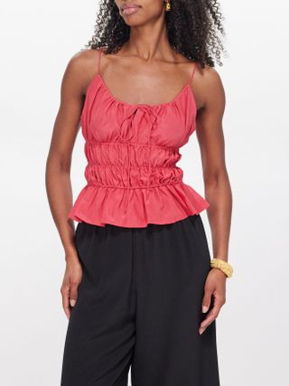 Casale Shirred Silk and Cotton Blend Cami Top