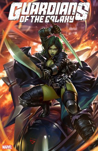 The character Gamora on the cover of "Guardians of the Galaxy #1."