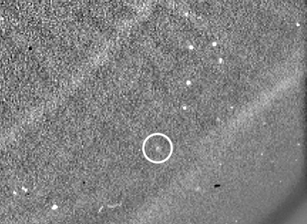 The asteroid Phaethon is circled in telescope images as it moves across a background of stars.