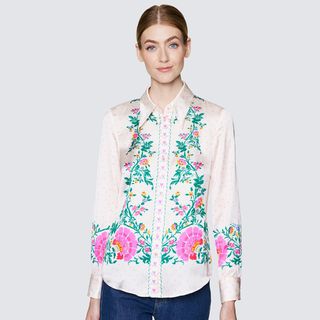 Best shirts for women include Hawes and Curtis printed shirt in cream and pink