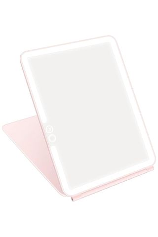 Deweisn Folding Travel Mirror, Illuminated Makeup Mirror with 72 LEDs, 3 Color Light Modes, USB Rechargeable, Portable Ultra Thin Compact Vanity Mirror with Touch Screen Dimming Function for Cosmetics (Pink)