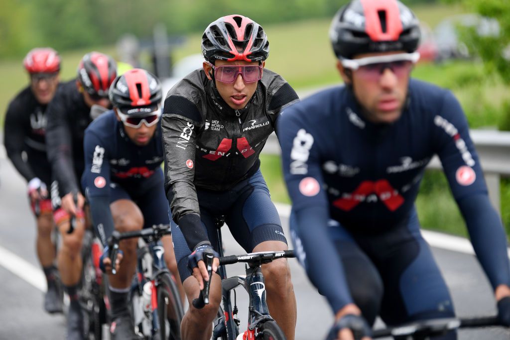 CANALE ITALY MAY 10 Egan Arley Bernal Gomez of Colombia and Team INEOS Grenadiers during the 104th Giro dItalia 2021 Stage 3 a 190km stage from Biella to Canale girodiitalia Giro on May 10 2021 in Canale Italy Photo by Tim de WaeleGetty Images