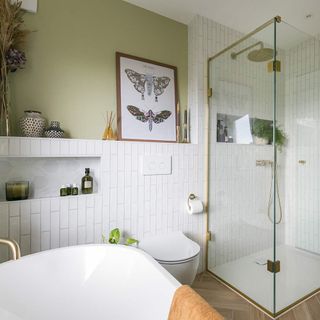 Bathroom with painted insets and tiled walls