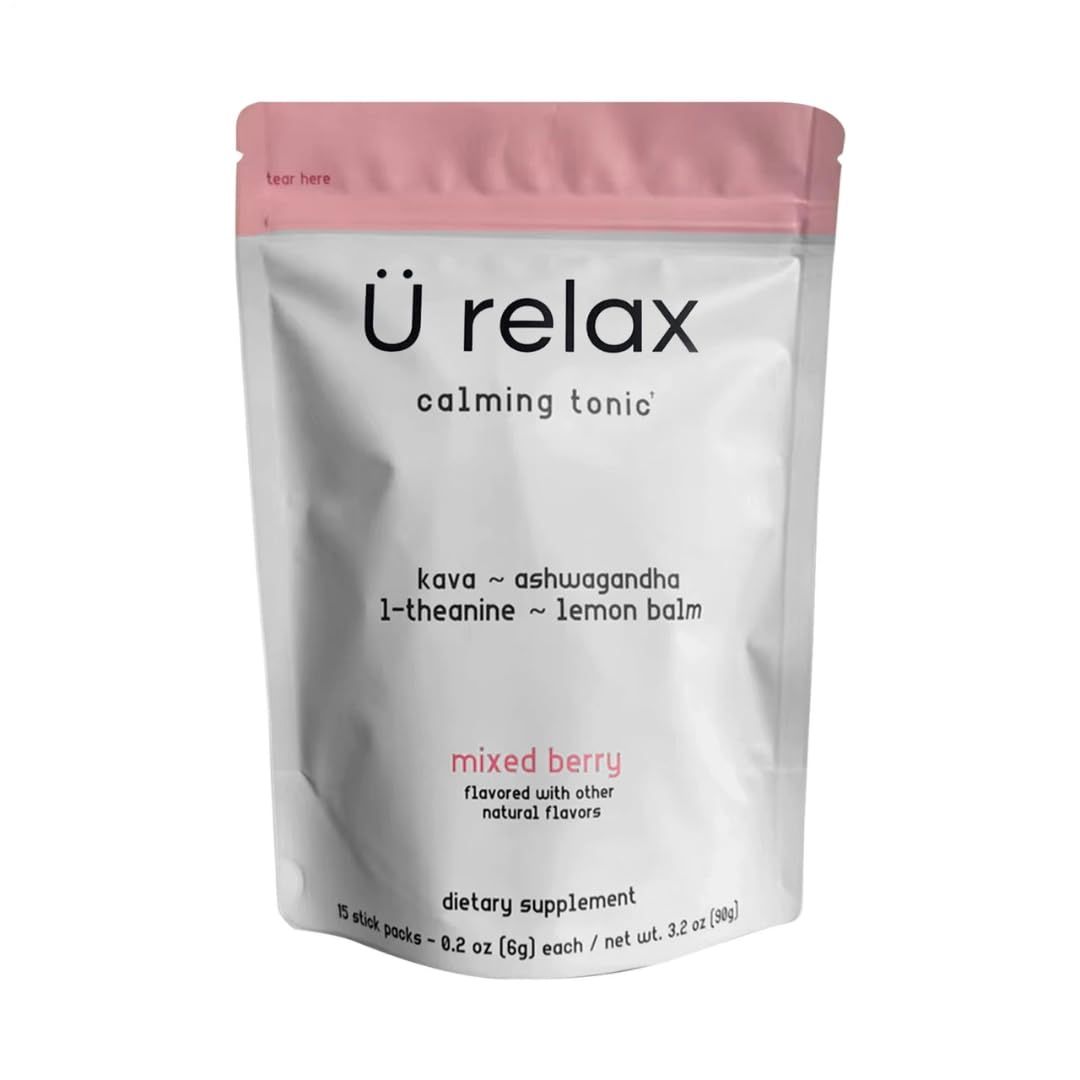 U-Relax Calming Drink Mix – Mixed Berry Relaxation Powder, Stress Relief & Mood Support Formula – 15 Single-Serve Packets (3.2 Oz)