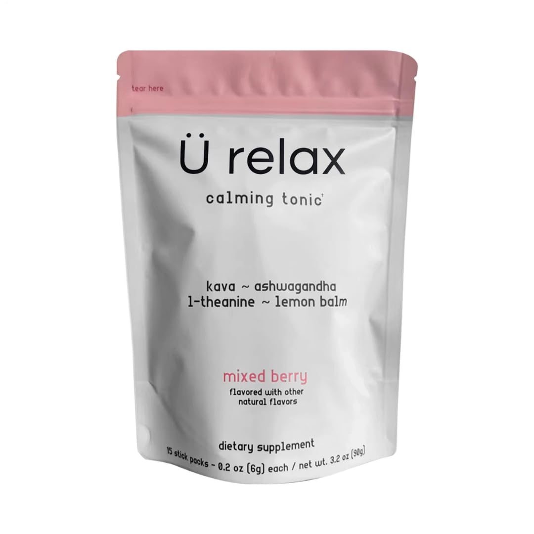 U-Relax Calming Drink Mix &amp;ndash; Mixed Berry Relaxation Powder, Stress Relief &amp;amp; Mood Support Formula &amp;ndash; 15 Single-Serve Packets (3.2 Oz)