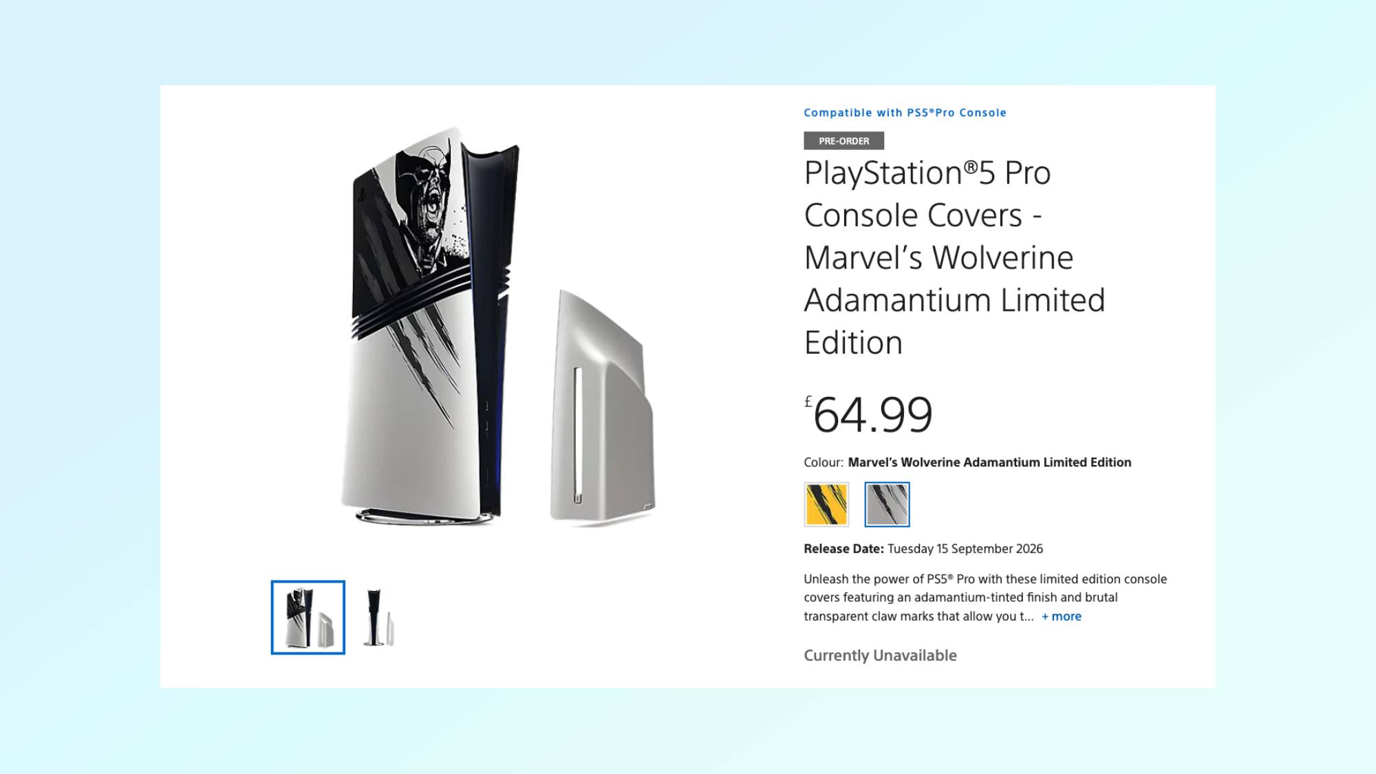 PS Direct listing page for Wolverine PS5 Pro Console Covers