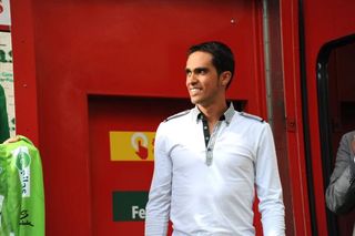 Alberto Contador visited the Vuelta at Ponferrada.
