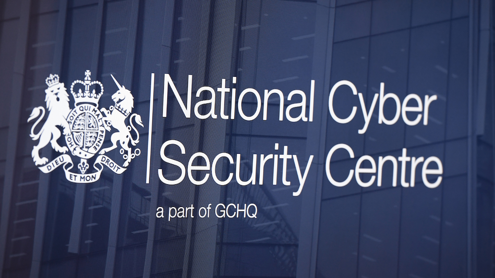 Logo of the UK's National Cyber Security Centre (NCSC) pictured on a television screen in London, England. 