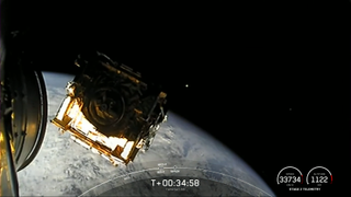 The Turksat 5B communications satellite separates from the upper stage of SpaceX's Falcon 9 rocket after launching on Dec. 18, 2021.