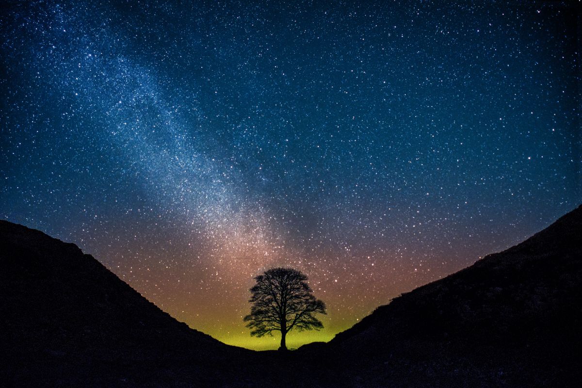 The Remnants Of An Aurora Over Sycamore Gap, Hadrian&#039;s Wall, UK