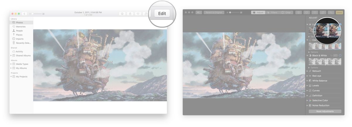 Click Edit on the top right, click and drag the Light slider