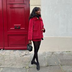 @emmanuellek_ fall red posse quilted velvet outfit