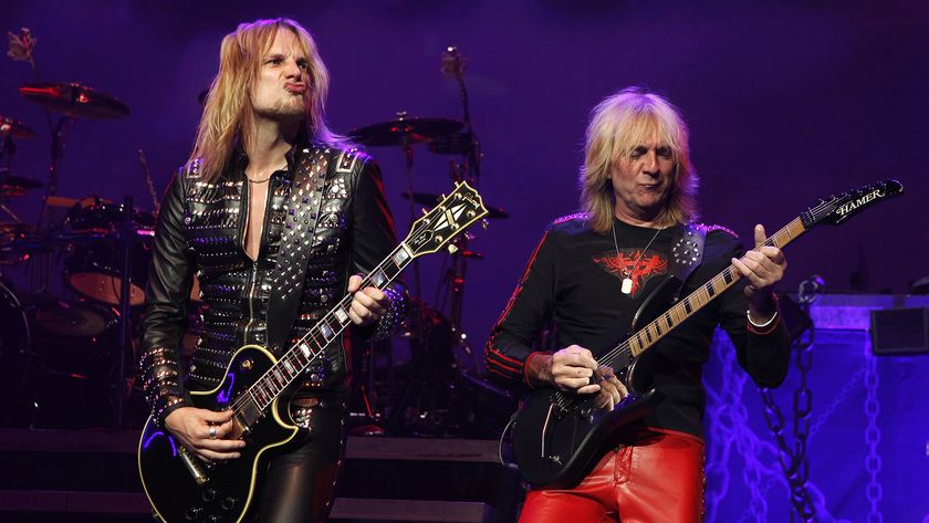 Richie Faulkner and Glenn Tipton of Judas Priest perform at Hammersmith Apollo on May 26, 2012 in London, England