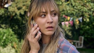Kaley Cuoco as Emma is on the phone in Role Play.