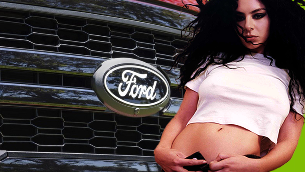 An image of Charli XCX and the Ford logo on a Ford truck