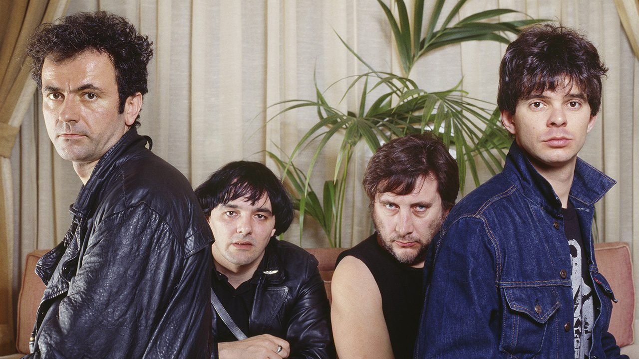 The Stranglers, group portrait, Fleming Hotel, Rome, 1985. L-R Hugh Cornwell, Dave Greenfield, Jet Black, Jean-Jacques Burnel. (Photo by Luciano Viti/Getty Images)