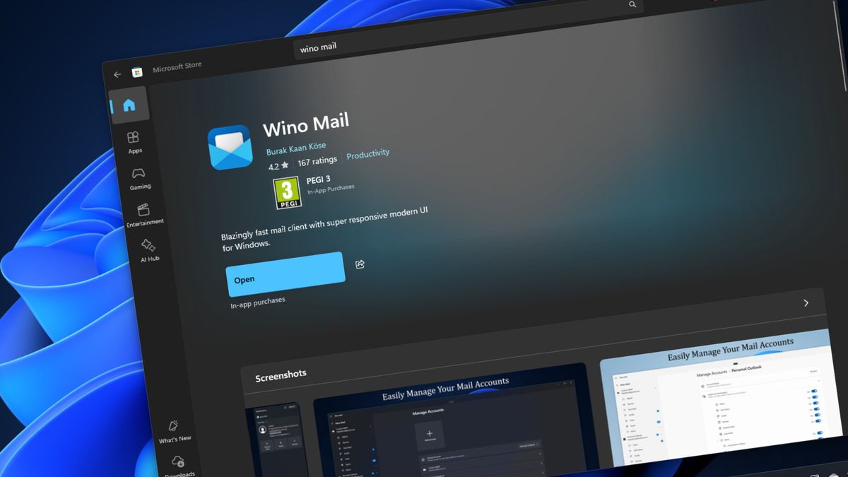 Wino Mail app on Windows 11