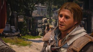 Pirate assassin Edward stands in the sunny Caribbean Assassin's Creed Black Flag Resynced