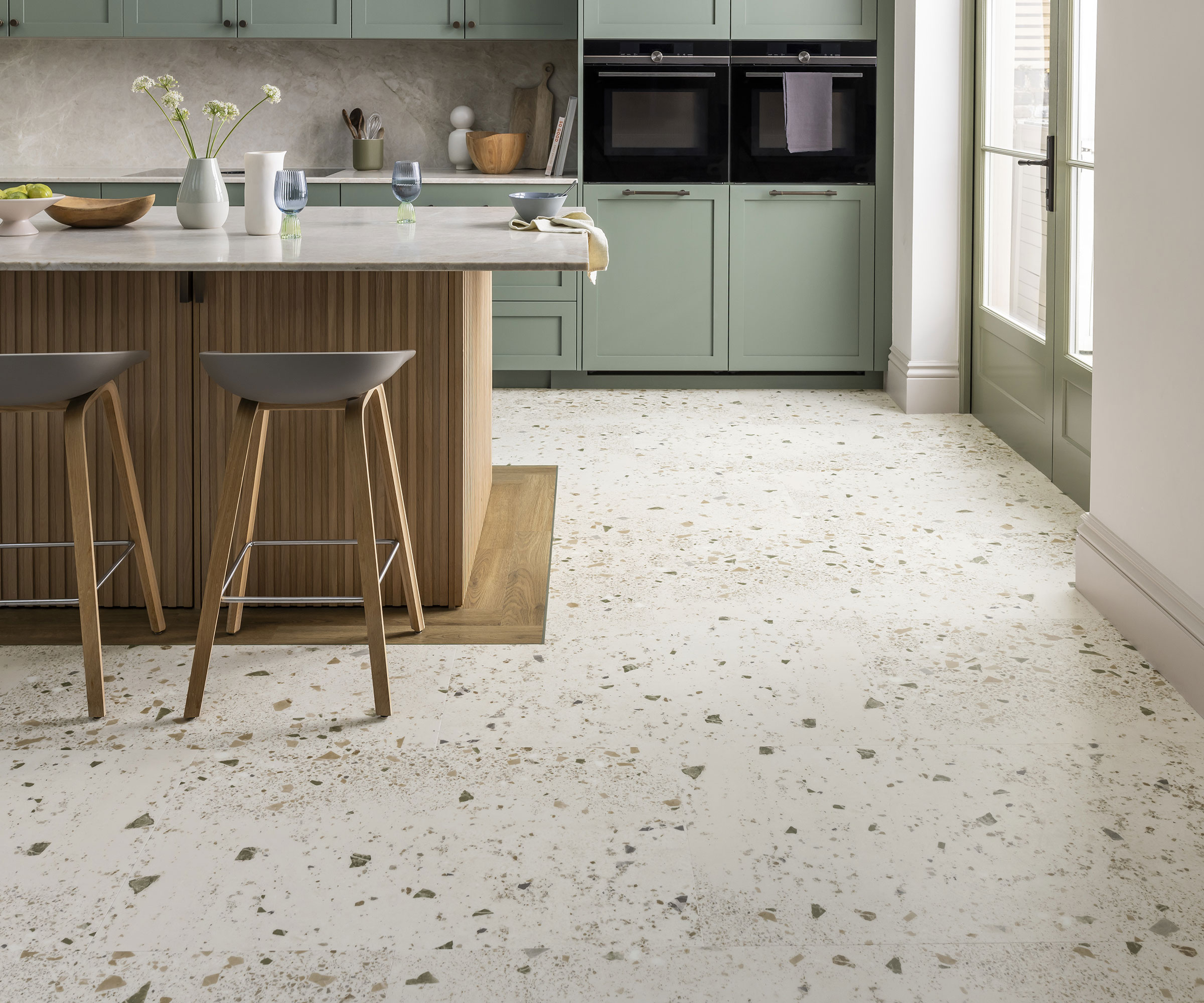 terrazzo effect LVT flooring in a kitchen