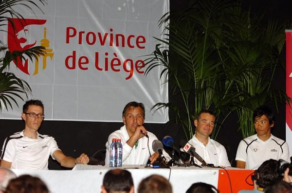 Europcar's general manager Jean-Ren&eacute; Bernaudeau speaks at a pre-Tour de France press conference in Liege, Belgium