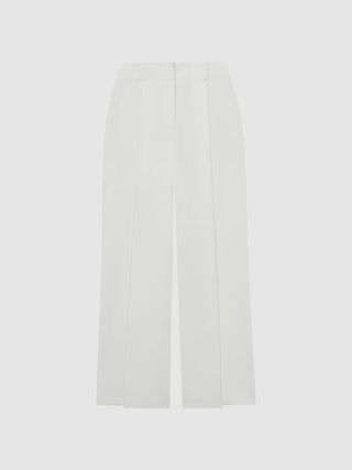 Reiss White Lillie Mid Rise Wide Leg Trousers