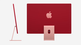 Apple iMac 2021 in red on white background
