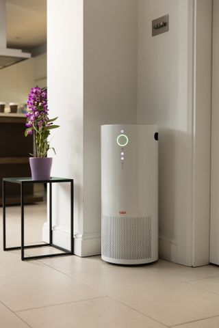 Vax air purifier in the corner of a hallway a great way to prepare your home for allergy season