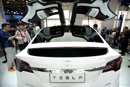 A Tesla Model X on display
