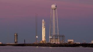 An Antares rocket sits on the launch pad, ready to launch the CRS-11 mission to the International Space Station on July 3, 2017. The CRS2 NG-12 mission, originally scheduled to launch on Oct. 21, has now been pushed back until at least Nov. 2. 