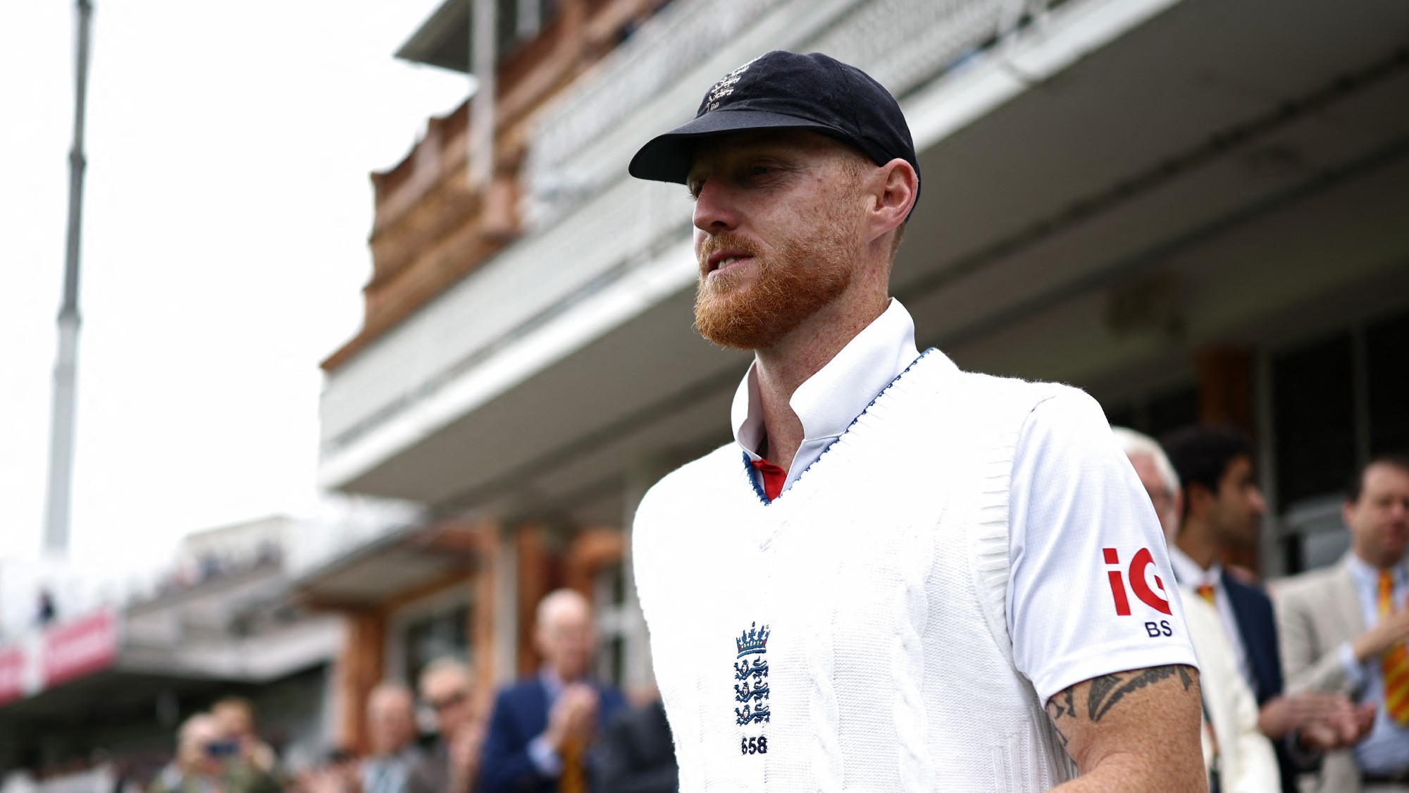 Ben Stokes walking out onto the field on the fourth day of the first cricket test match between England and New Zealand at Lord's