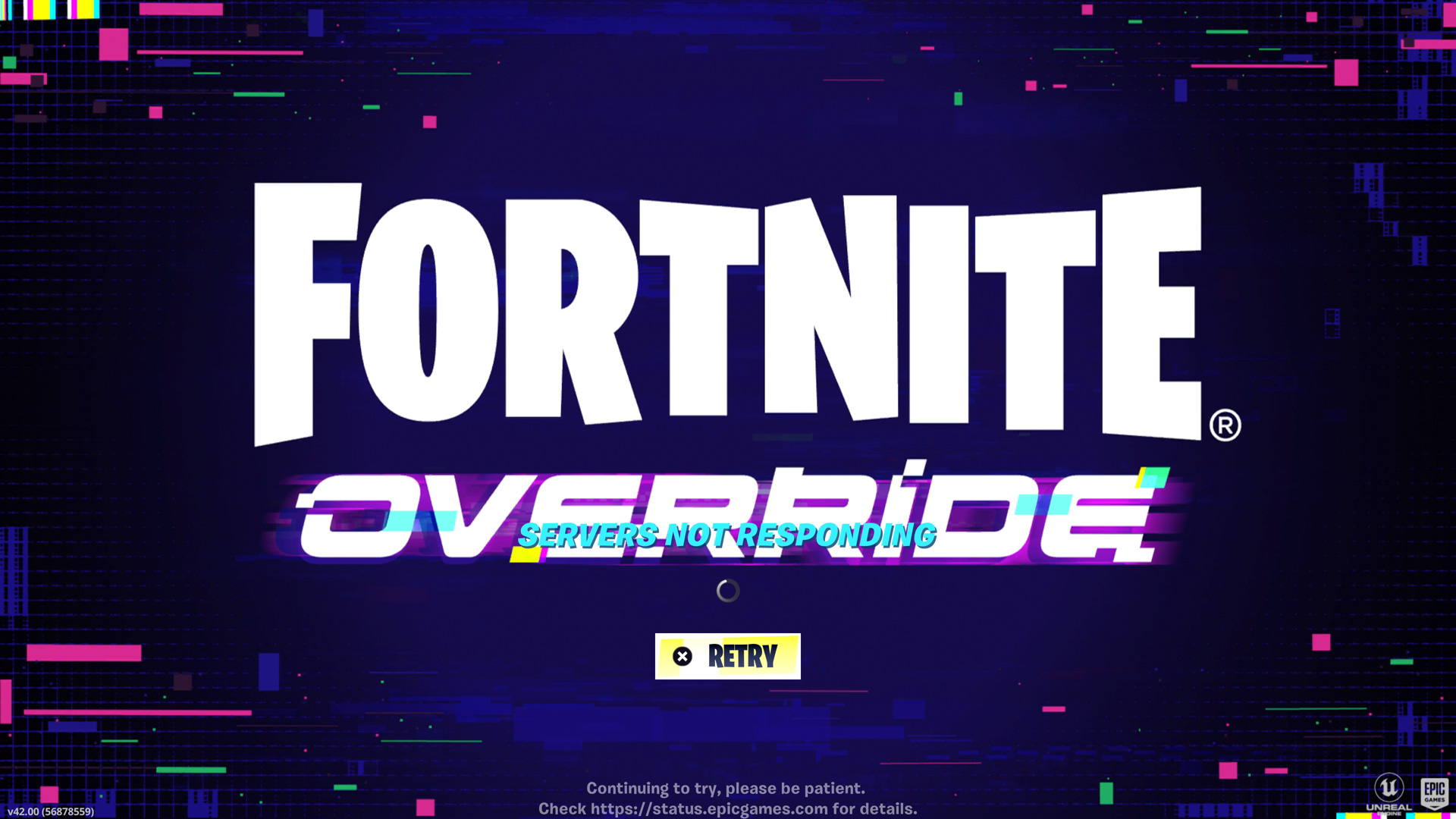 Fortnite Season 4 in Chapter 7 loading screen showing that Fortnite is down and the servers are not responding