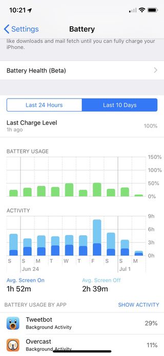 iOS 12 battery usage