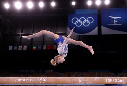 TOKYO JAPAN JULY 27 Viktoriia Listunova of Team ROC competes in balance beam during the Womens Team Final on day four of the Tokyo 2020 Olympic Games at Ariake Gymnastics Centre on July 27 2021 in Tokyo Japan Photo by Laurence GriffithsGetty Images