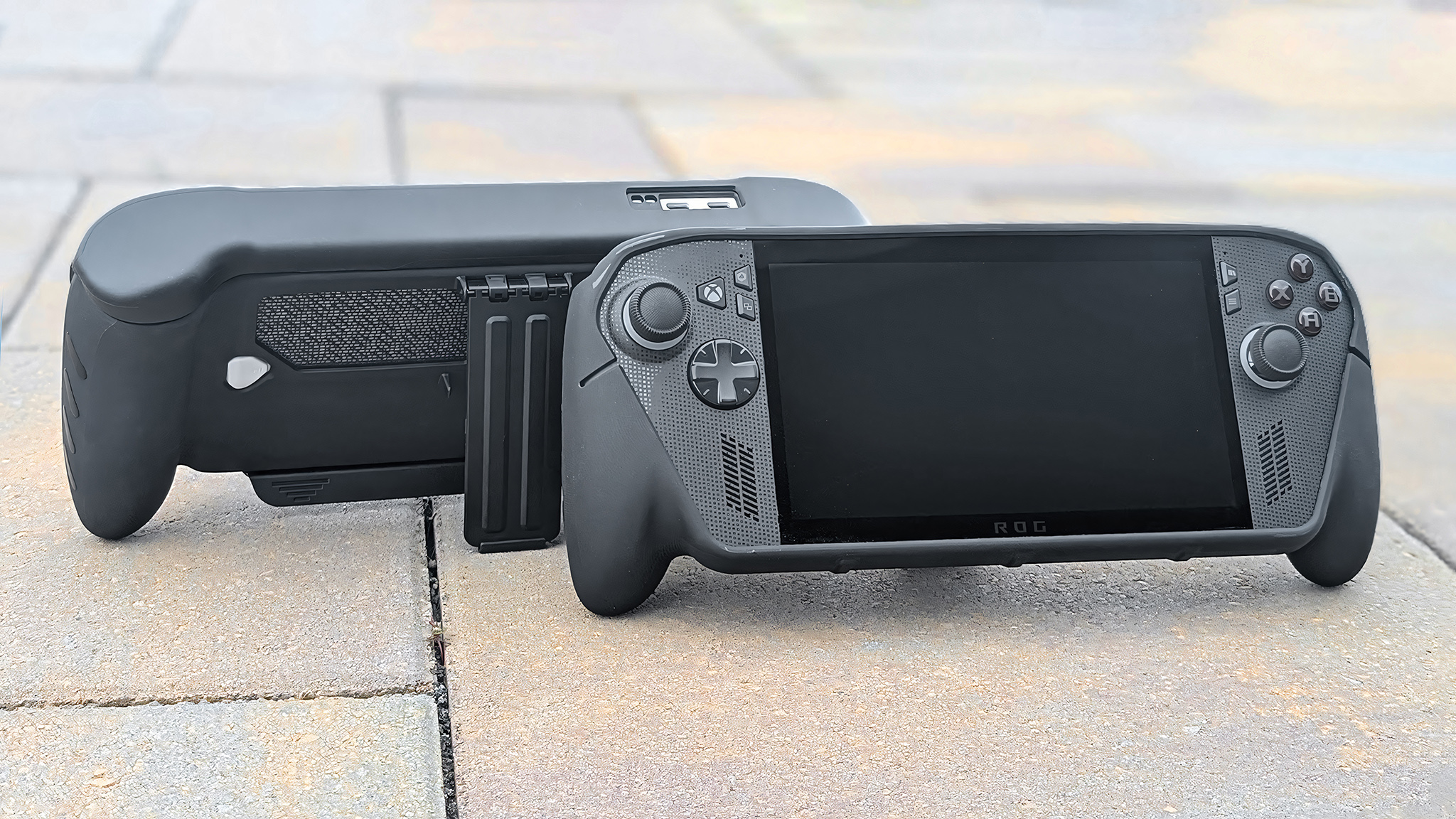 dBrand Killswitch installed on a front facing Xbox Ally X and a back facing Xbox Ally.