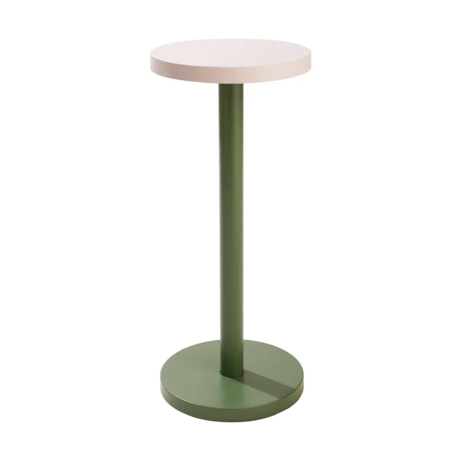 A green stool with a pale pink top
