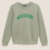 Cotton Weekend Slogan Crew Neck SweatshirtHolly's cosy sweatshirt is the ideal lockdown buy and is less than £20 at M&amp;S.
