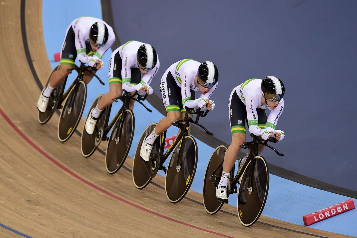 Australia riding to second place in the team pursuit