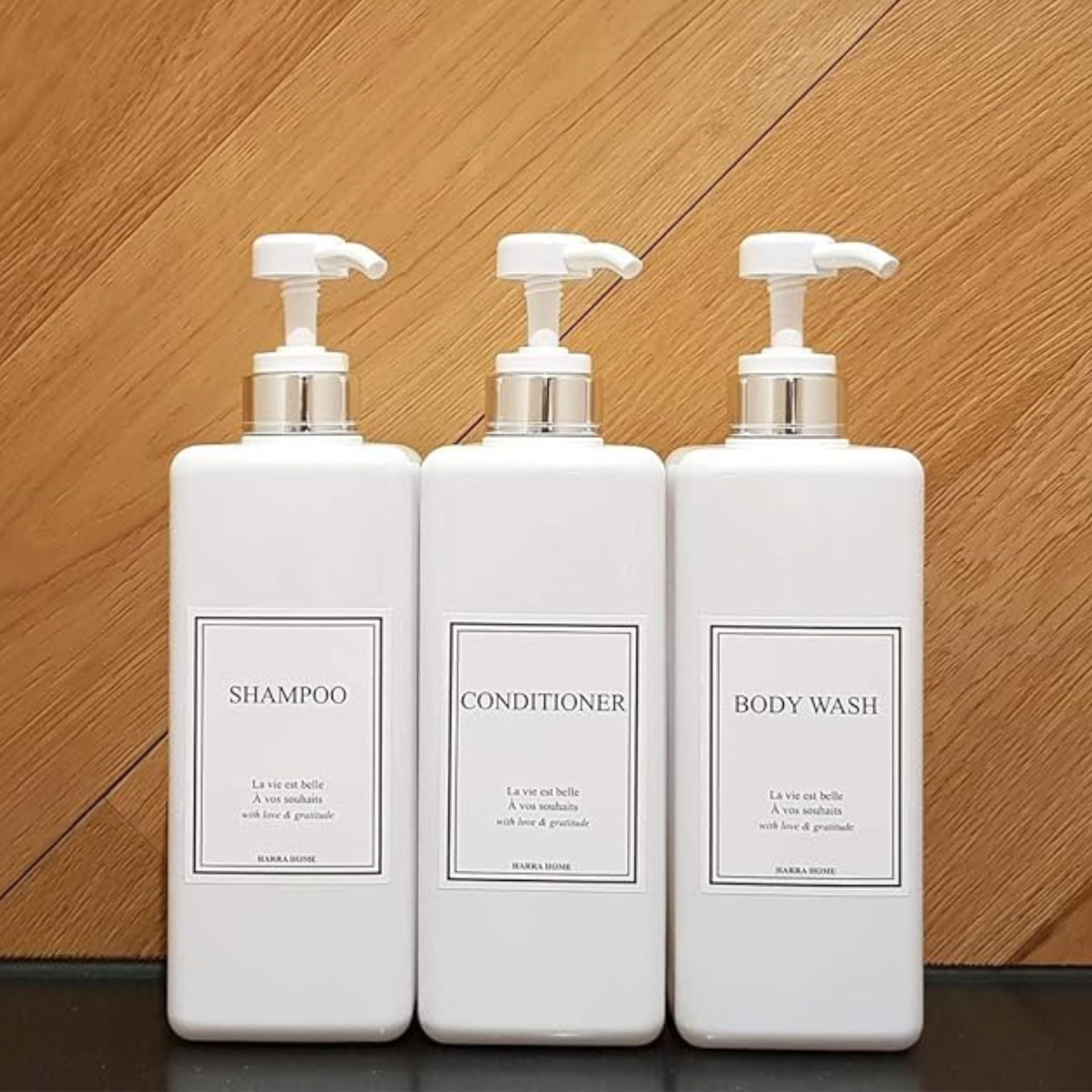 White and Silver Pump Bottle Set