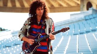 Brian May of Queen during a sound check, Seville, Spain, 1991.