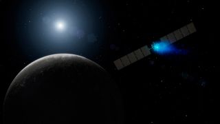 Artist's concept of NASA's Dawn spacecraft arriving at the dwarf planet Ceres on March 6, 2015.