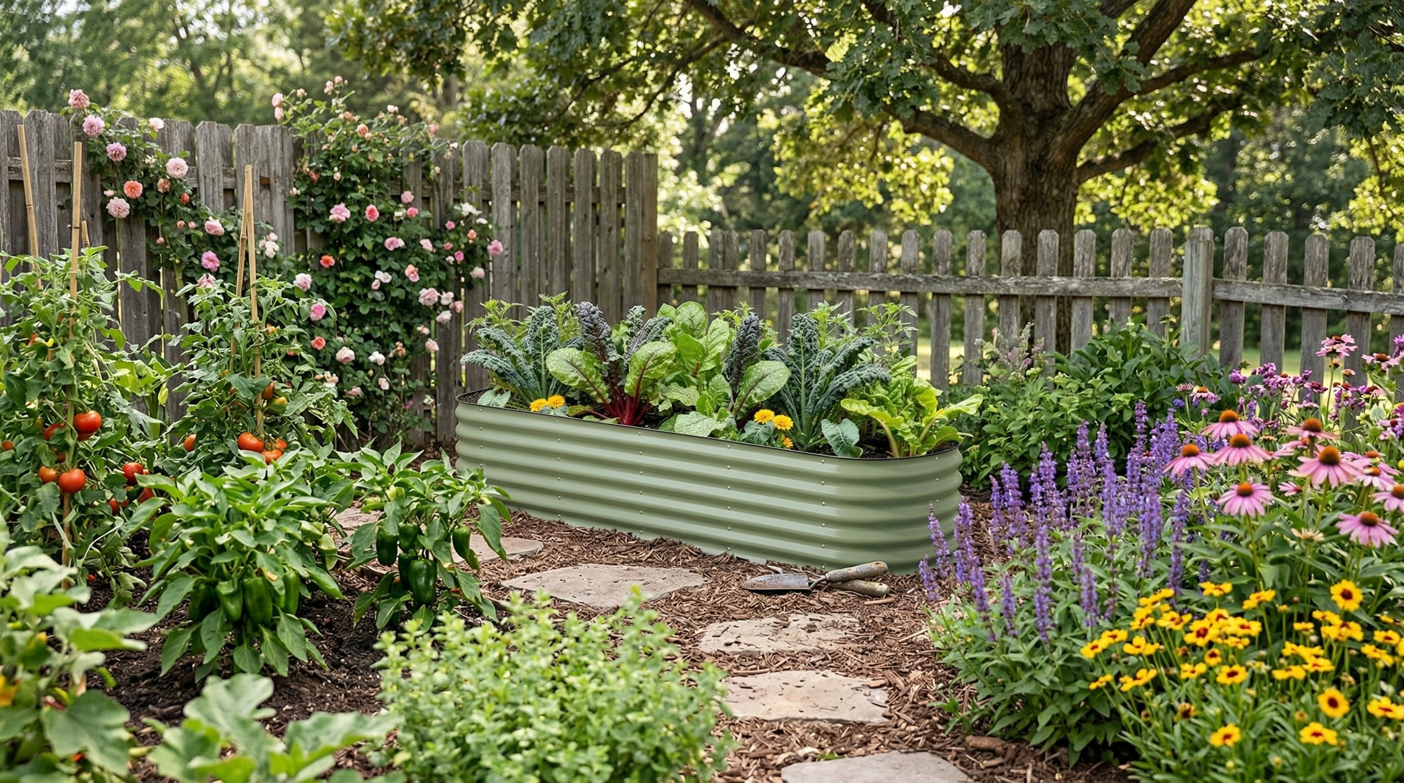 Raised bed in garden.
