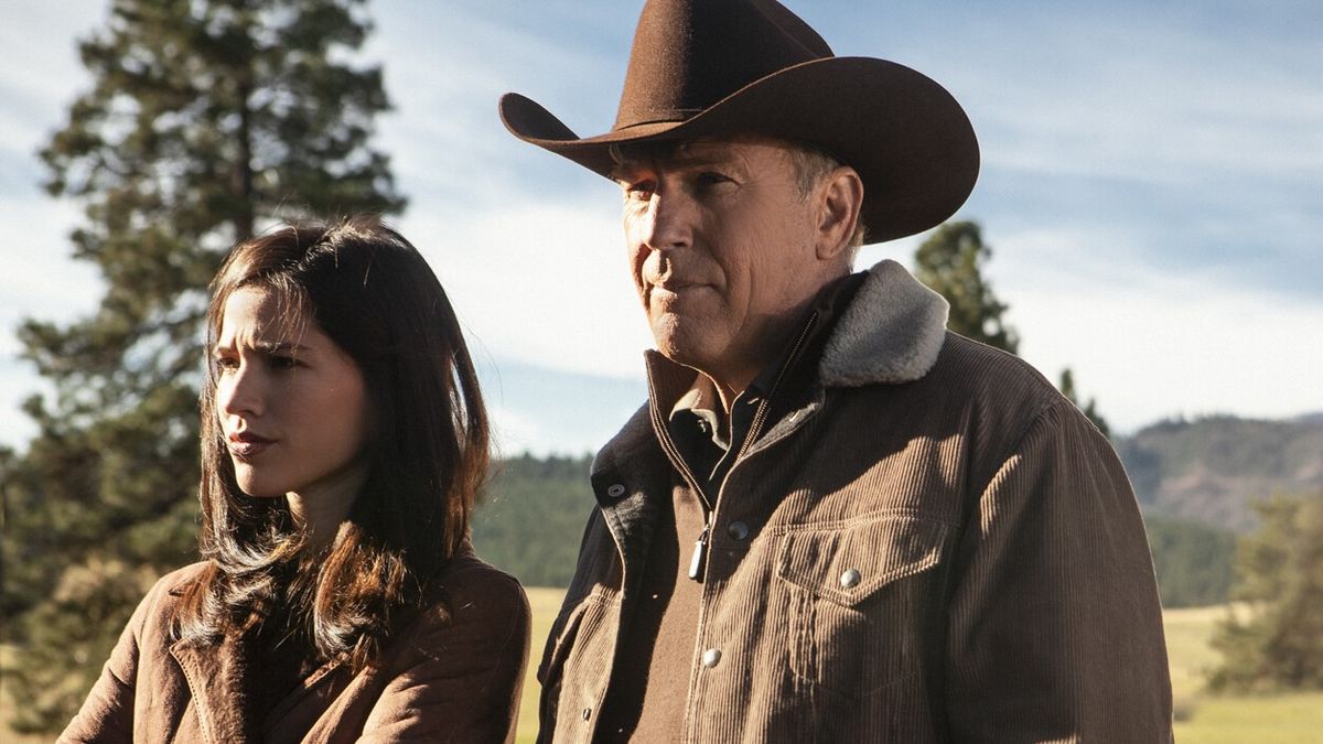 Kelsey Asbille and Kevin Costner in Yellowstone