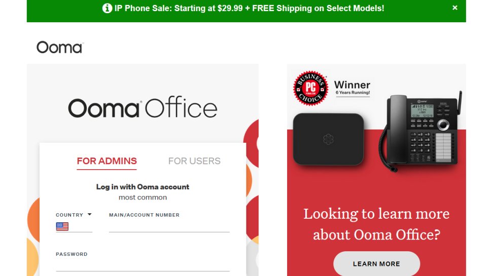 Ooma Office website screenshot (May 2025).