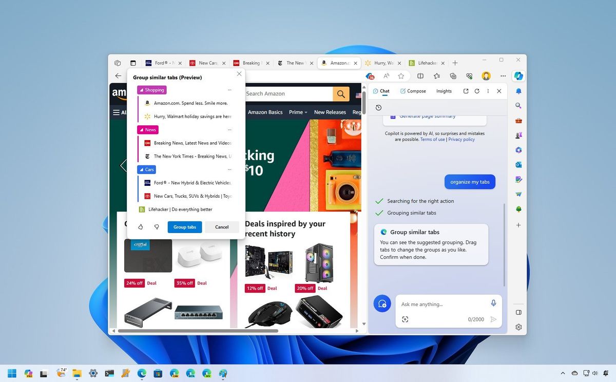 Copilot grouping tabs on Edge